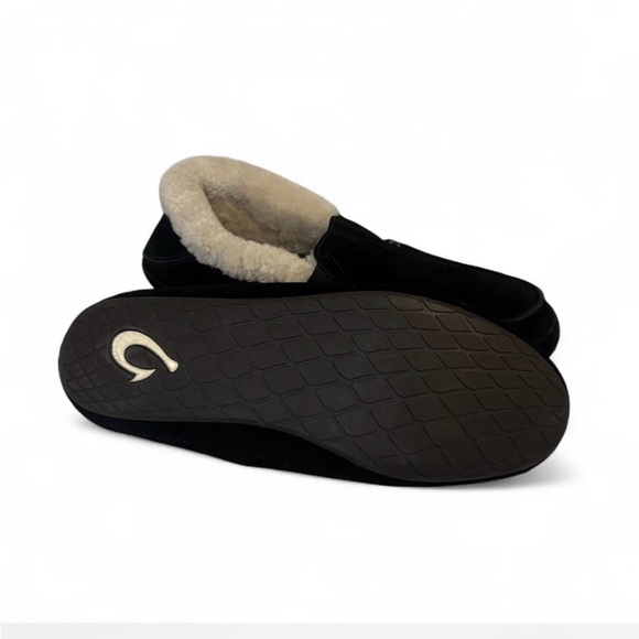 OluKai Women's Ku'una Black Nubuck Leather Slippers with Soft Shearling Size 9 - Picture 6 of 6